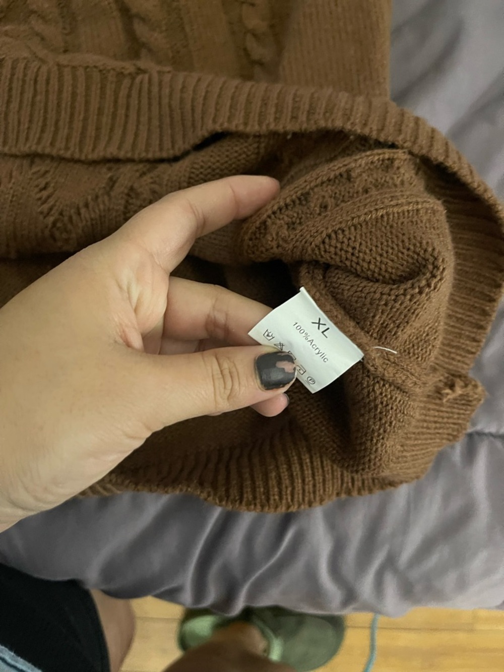 Women's Cable Knit Button-Accent Sweater - Brown - Picture 3 of 3